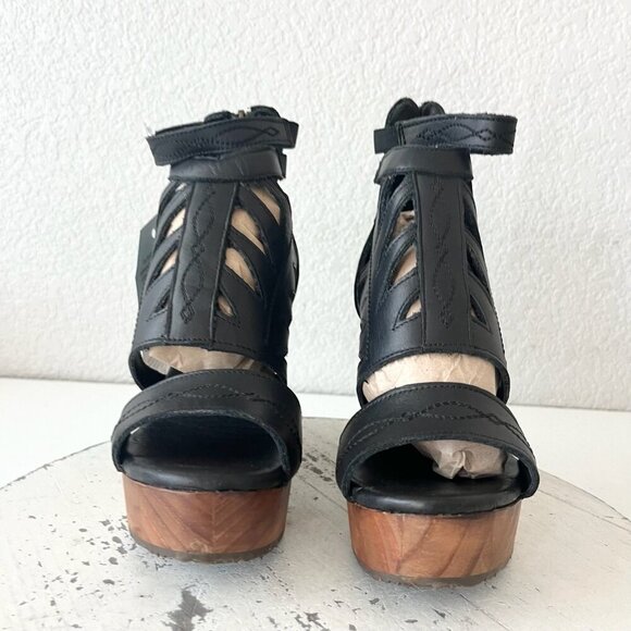 Lane Boots BECCA Womens Black Wedges 5.5 Western Sandals Cowgirl Leather Heels - Picture 5 of 11